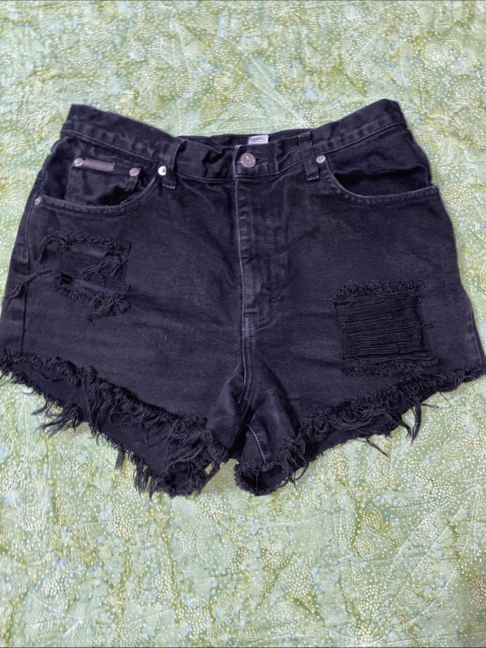 Calvin Klein Black distressed cut off Jean shorts high waisted size 12 Black
